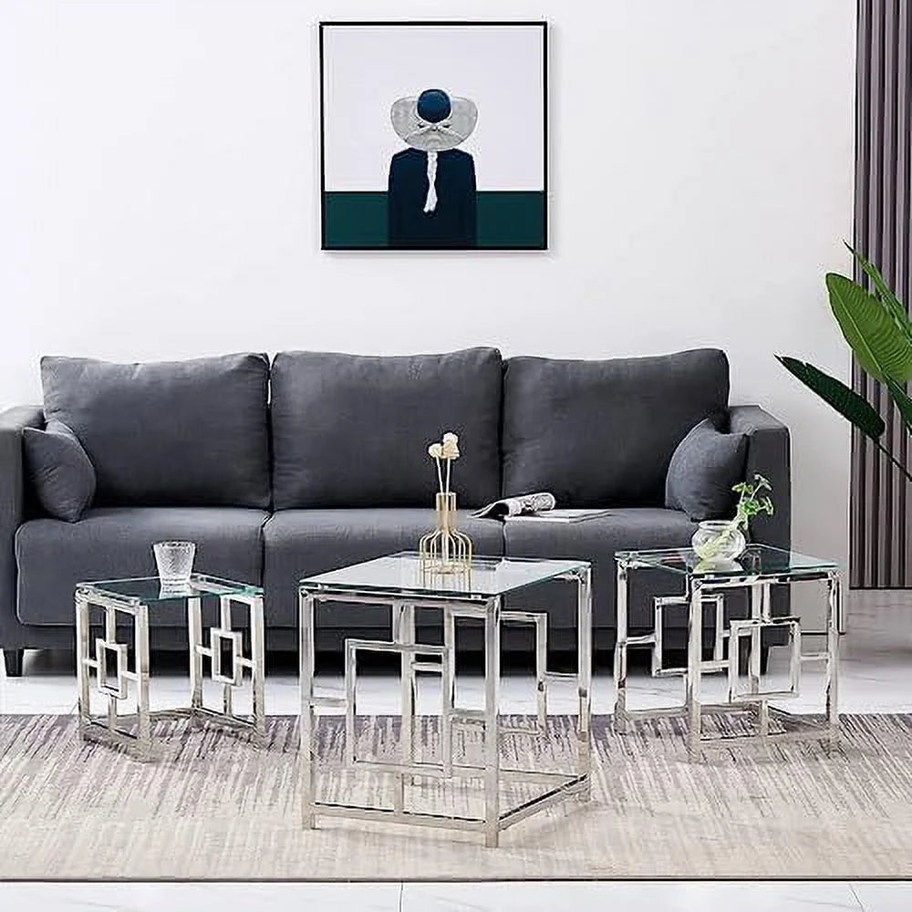 Nesting Table Set of 3 Glass Tempered Glass A65239