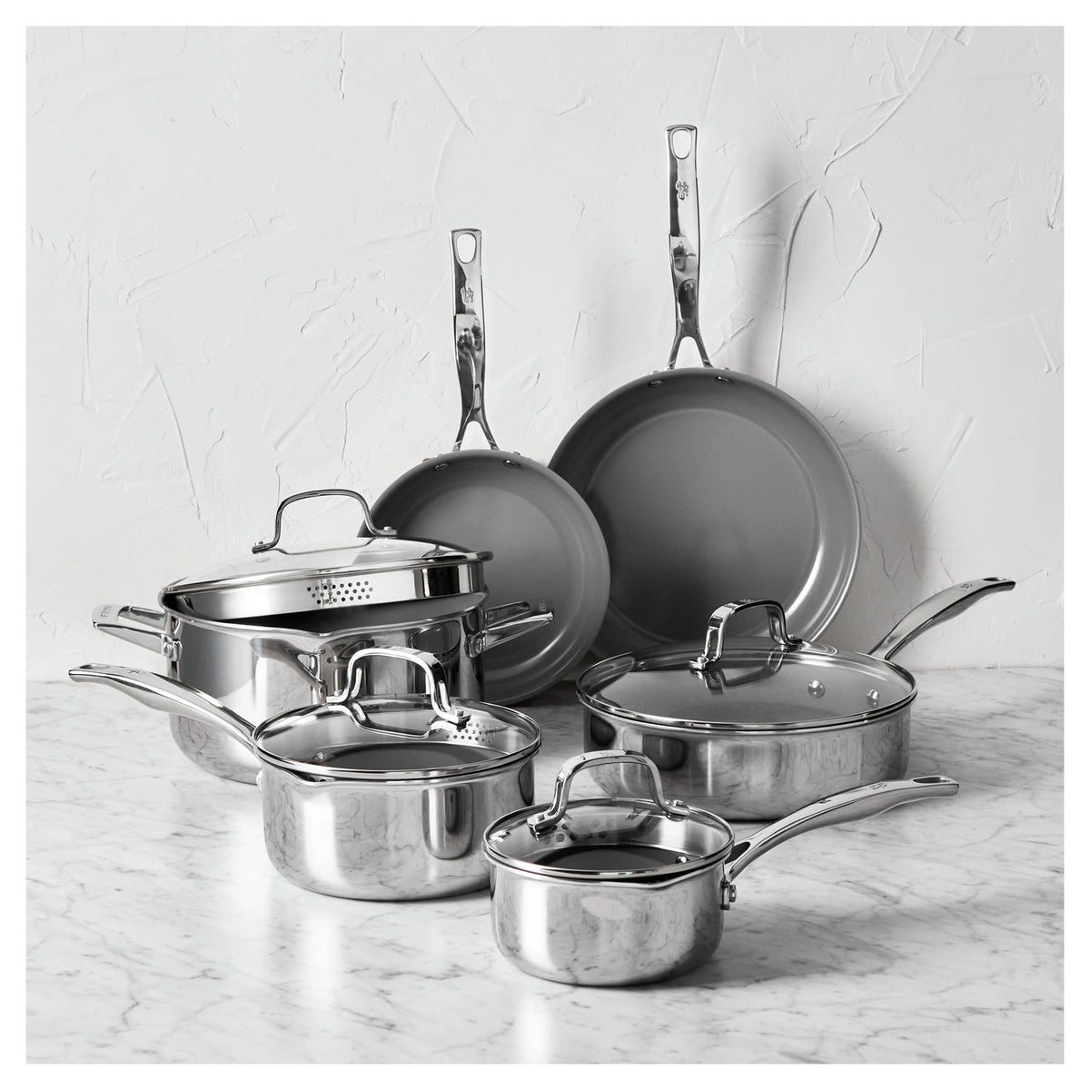 10 Pc Stainless Steel Ceramic Non-Stick Cookware Set Y21465