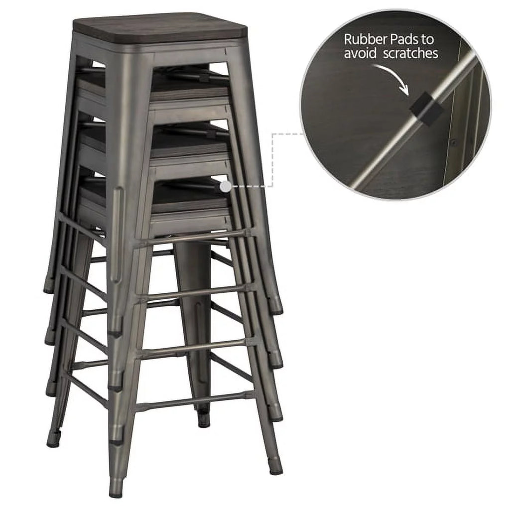 24" Counter Bar Stool with Wooden Seat N6125