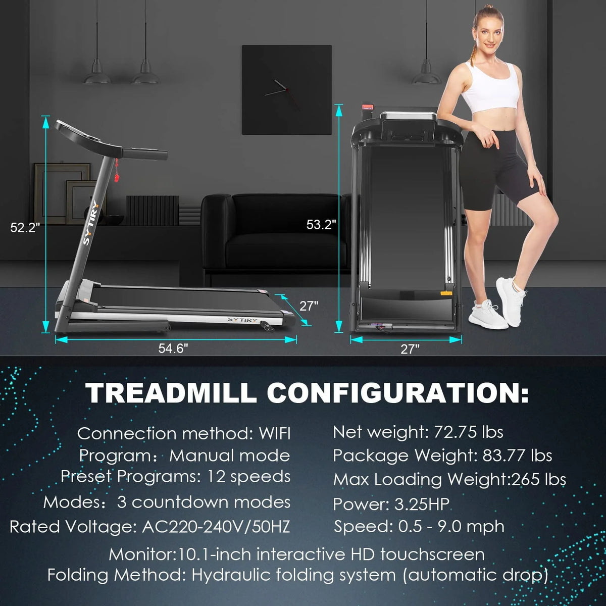 Folding Treadmill with Incline and 300lb Weight Capacity H196667