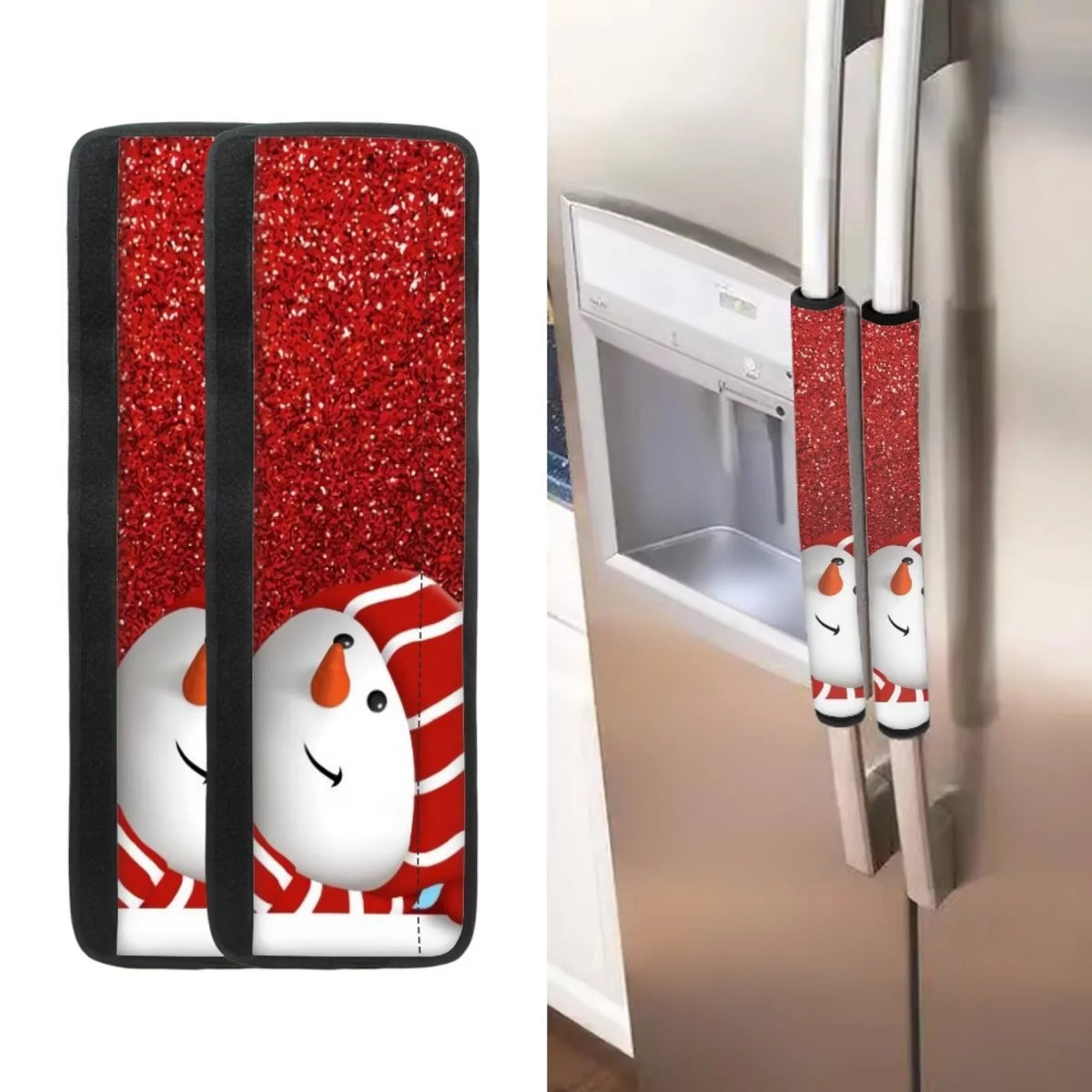 4 Pieces Snowman Refrigerator Door Handle Cover Washable Waterproof Red B954580