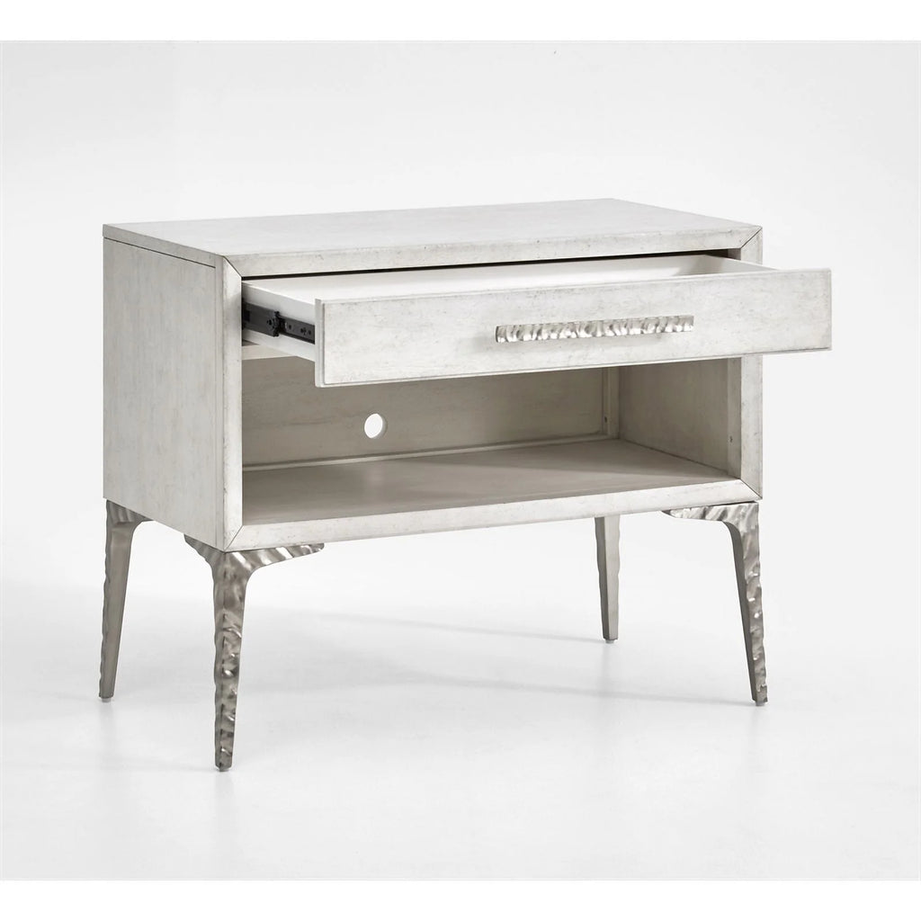White 1-Drawer Solid Wood Metal Accent Nightstand I9959