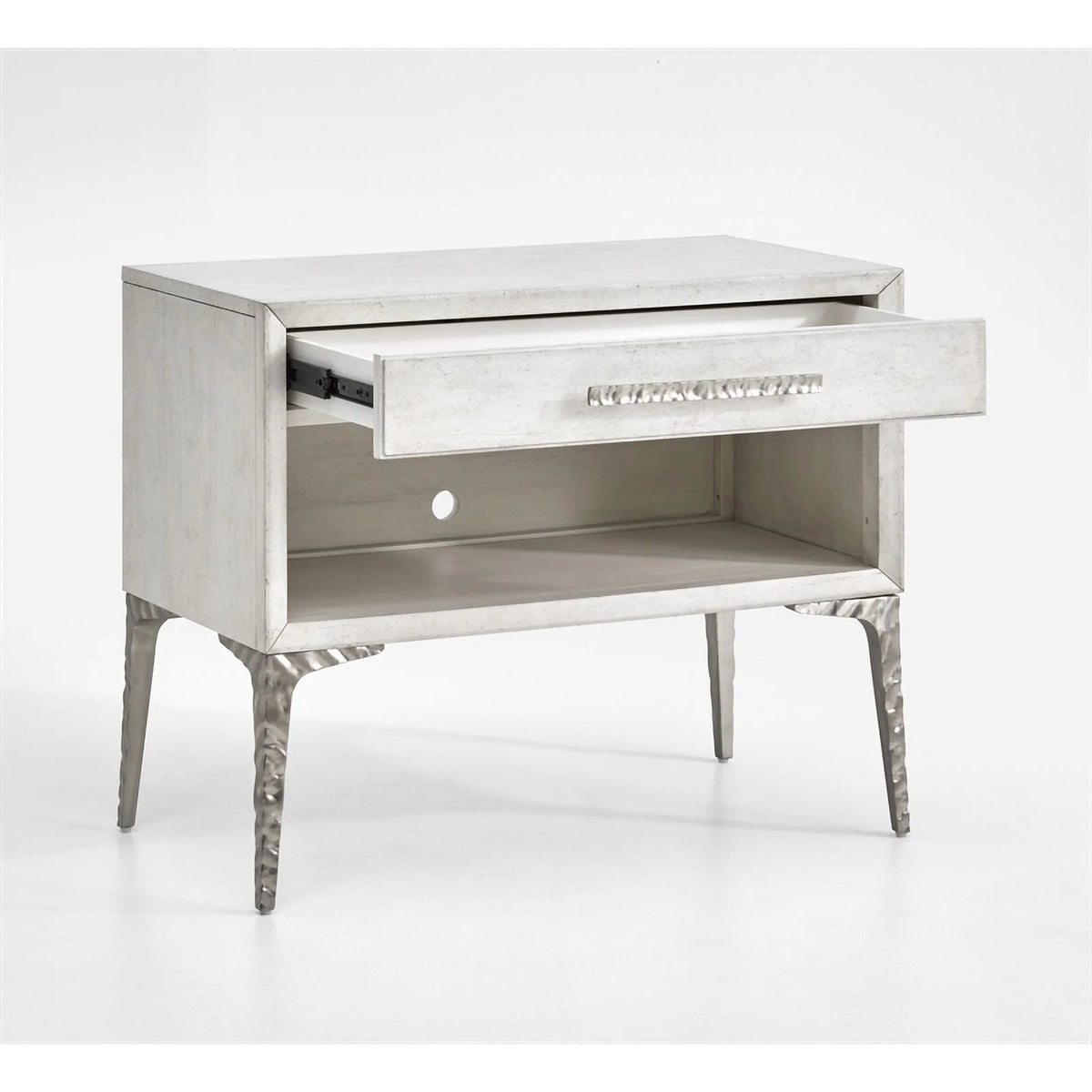 White 1-Drawer Solid Wood Metal Accent Nightstand I9959