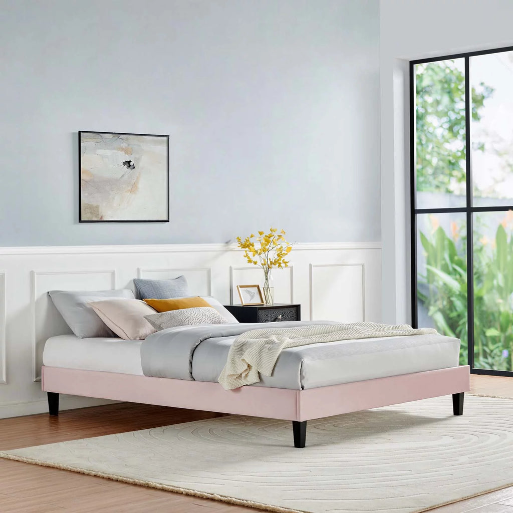 Queen Size Velvet Platform Bed Frame Q6092