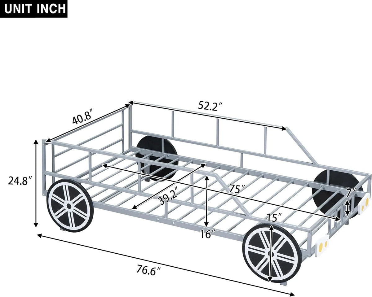 Metal Car-Shaped Platform Bed with Wheels and Guardrails K5392