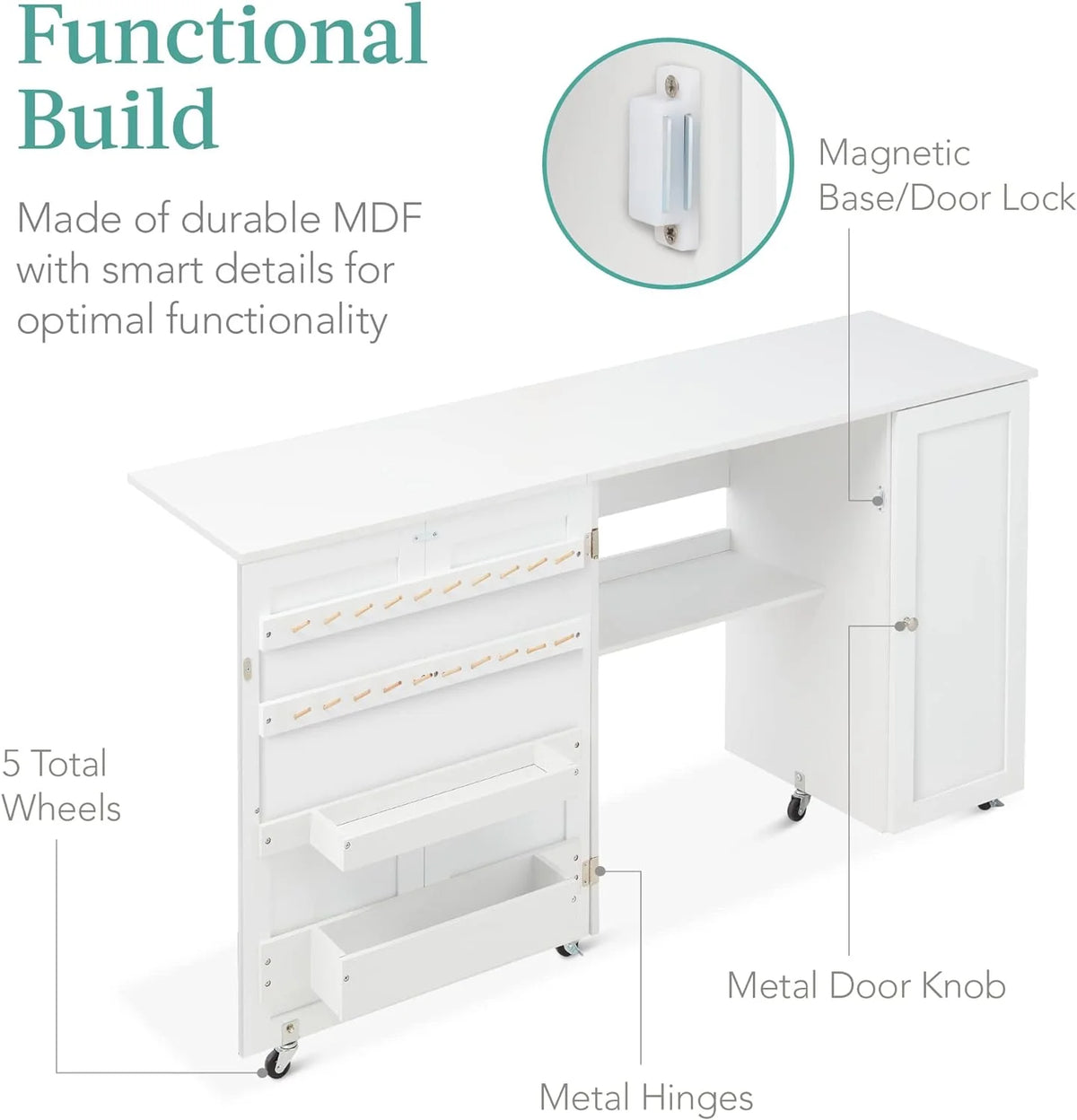 Large White Folding Sewing Table with Caster Wheels G21983