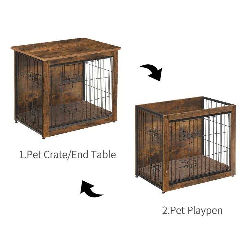 Wooden Dog Crate Furniture with Cushion and Double Doors O1684
