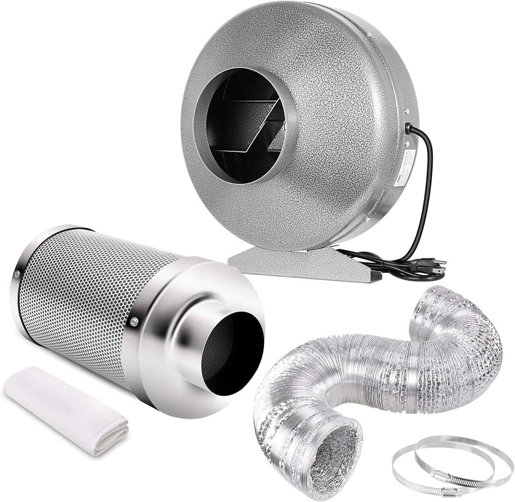 6 Inch 442 CFM Inline HVAC Vent Blower Fan with Carbon Filter and Ducting Combo Set L202