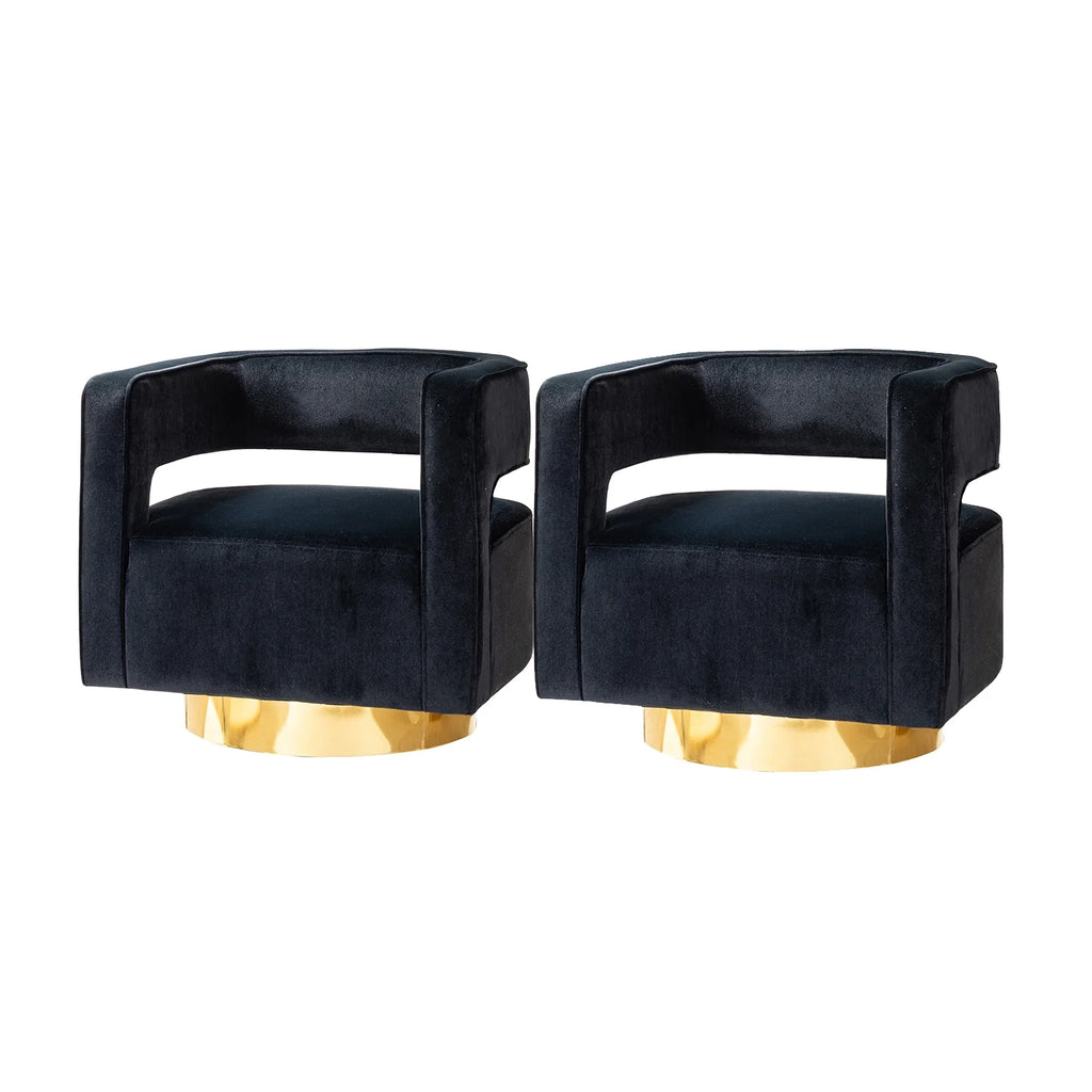 Black Velvet Swivel Barrel Chair Set of 2 S51301