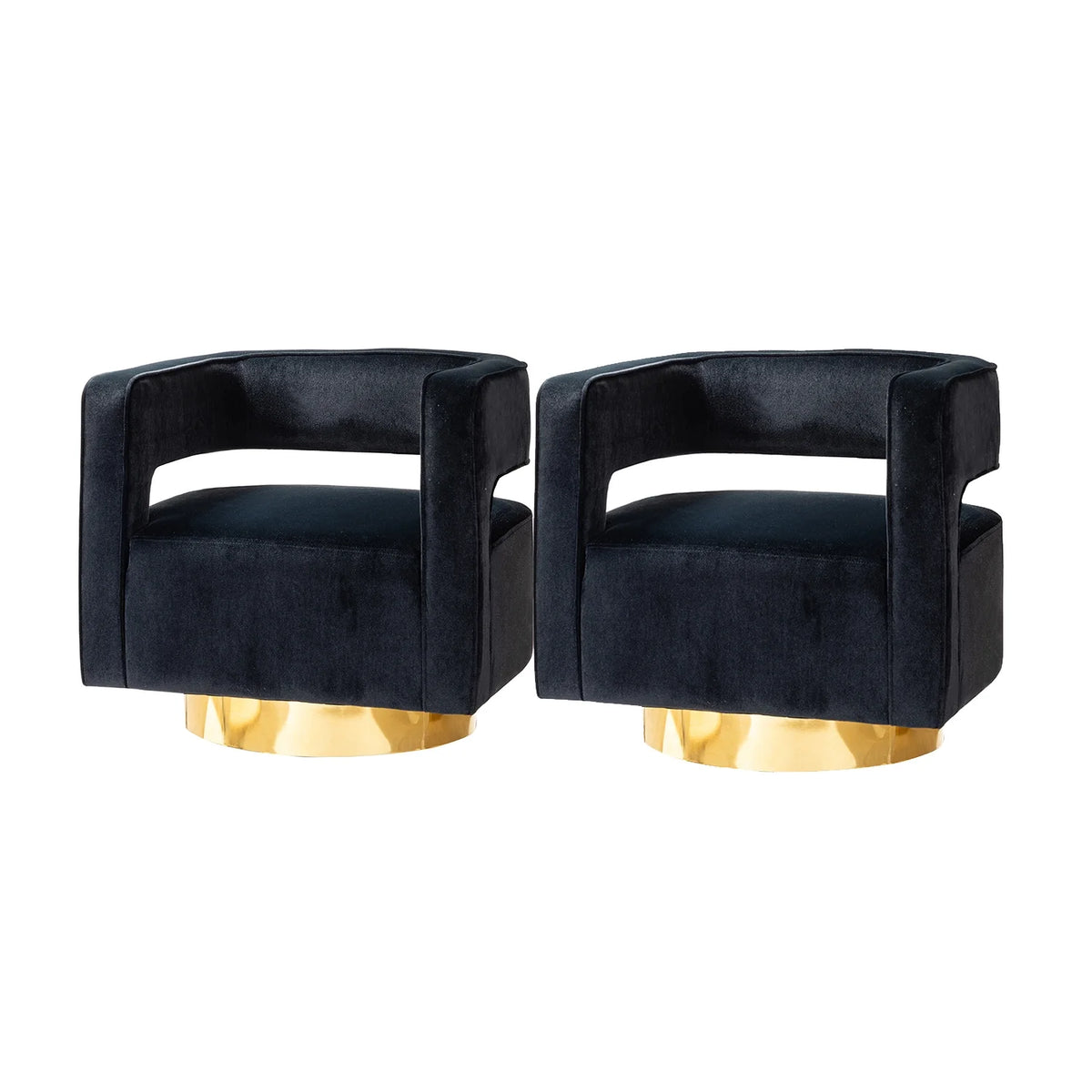 Black Velvet Swivel Barrel Chair Set of 2 S51301