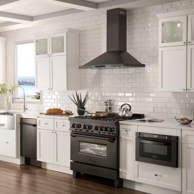 36 in. 400 CFM Ducted Wall Mount Range Hood in Black Stainless Steel N73181