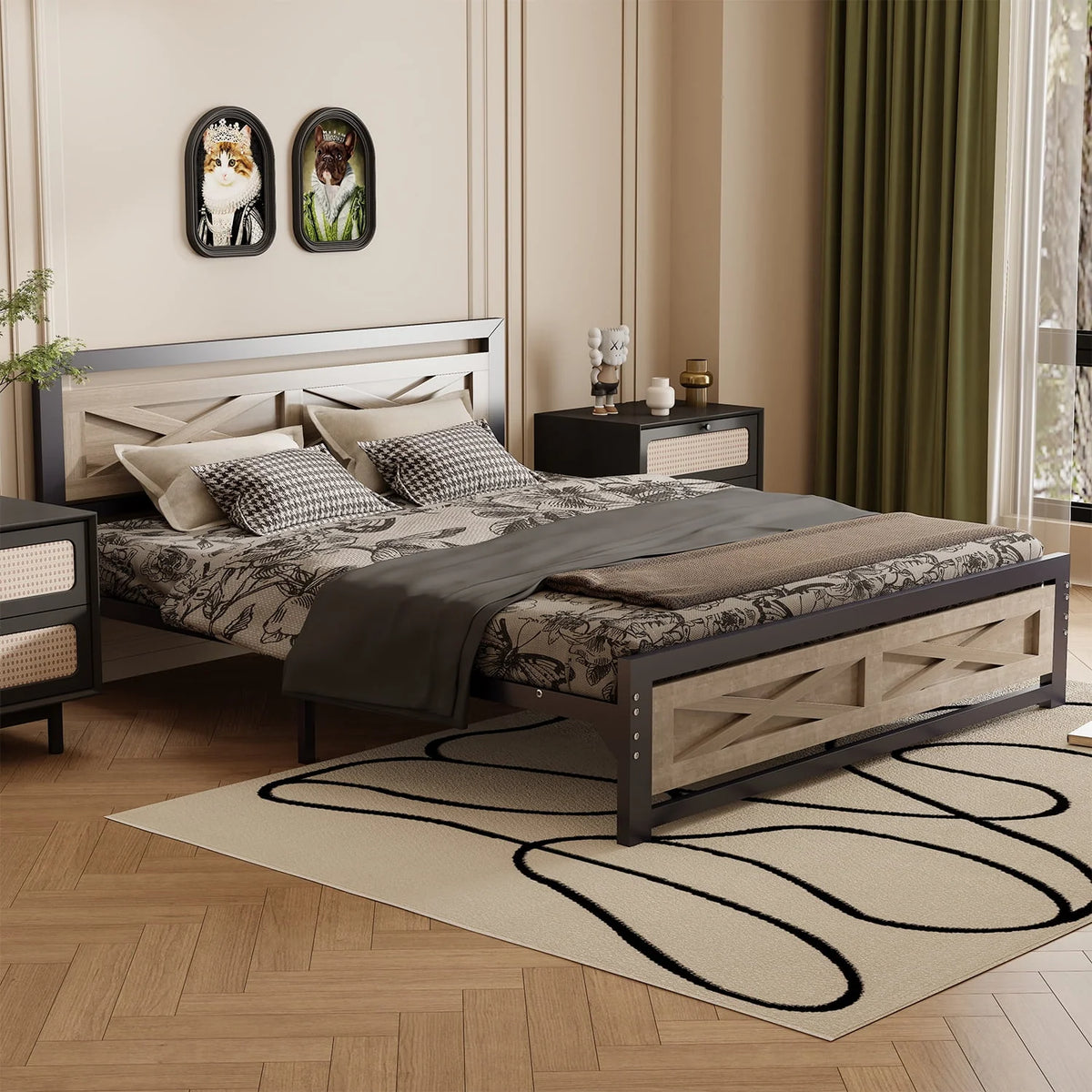 Platform Bed Frame with Headboard, Twin Size Bed K514