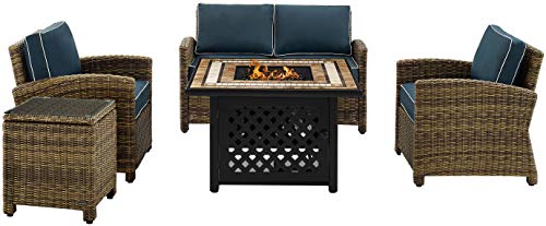 5-Piece Wicker Outdoor Loveseat Patio Furniture Set with Fire Pit Table N7140