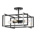 4 Light Caged Square Semi Flush Mount Fixture Black Pewter U868