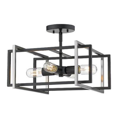 4 Light Caged Square Semi Flush Mount Fixture Black Pewter U868