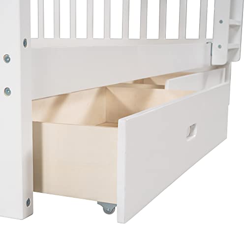 Wood Bunk Bed with Drawers, Twin Over Twin Size, Grey K99190