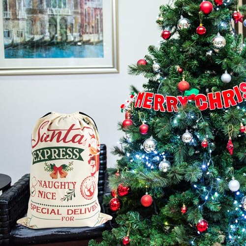 4-Pack Large Christmas Canvas Gift Bags with Drawstring L2656