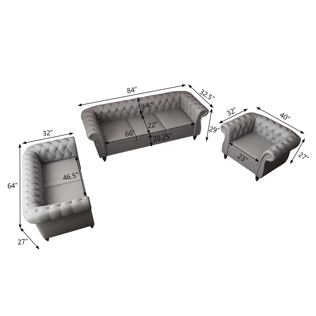 Gray 3 Piece Faux Leather Sofa Set J5569