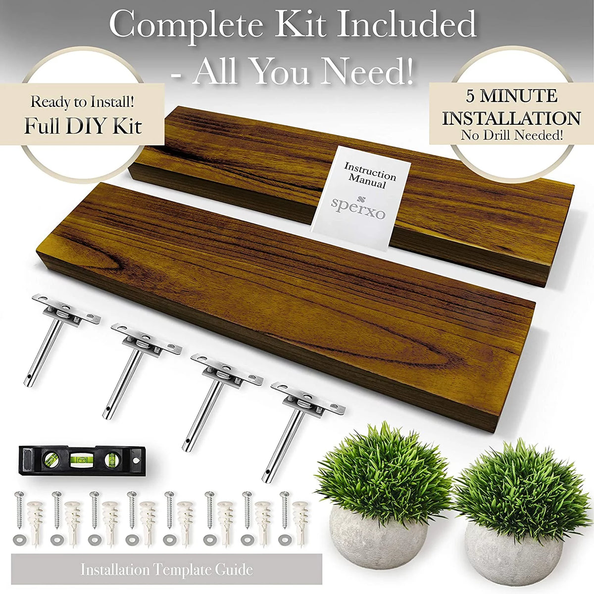 Real Wood Floating Shelves 24in x 5.5in Walnut Finish K208