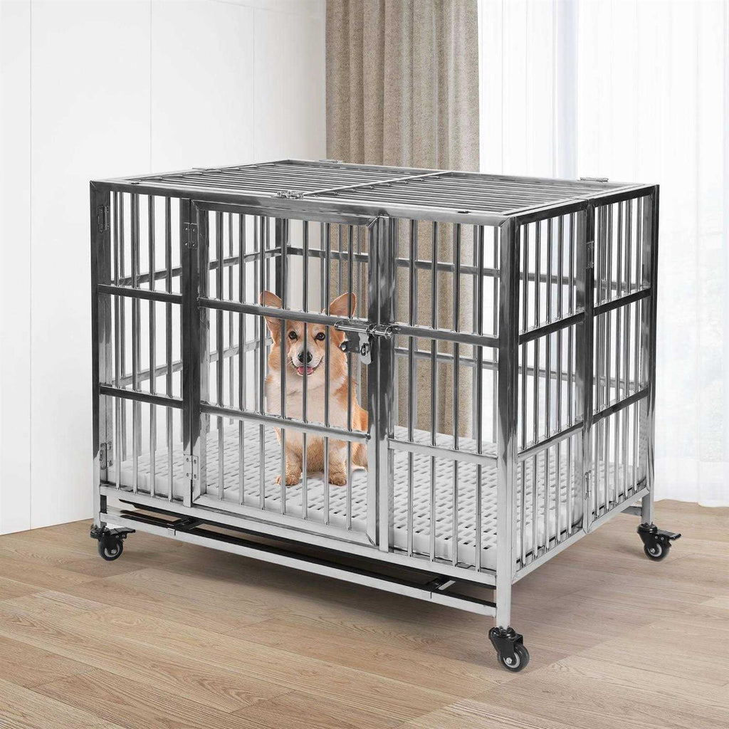 38 Heavy Duty Stainless Steel Dog Cage Kennel Crate and Playpen with Double Doors Z168