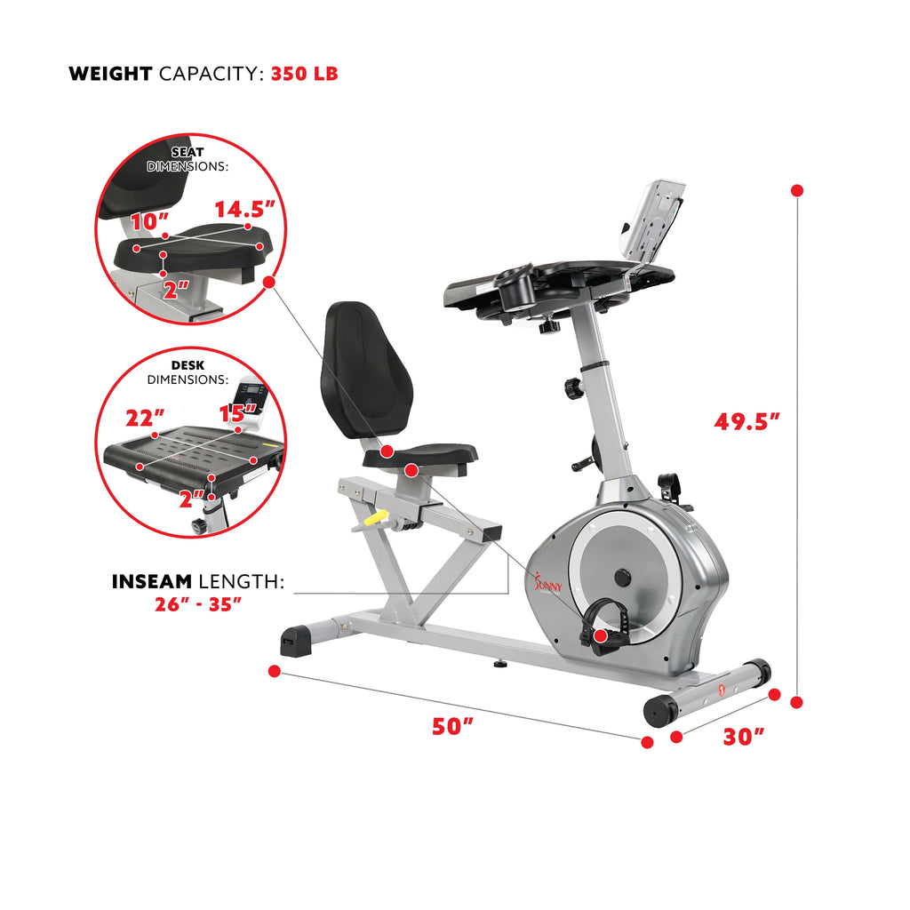 Magnetic Indoor Recumbent Exercise Desk Bike 350 lb Weight Capacity T84713
