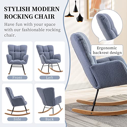 Dark Grey Teddy Upholstered Rocking Chair Q275670