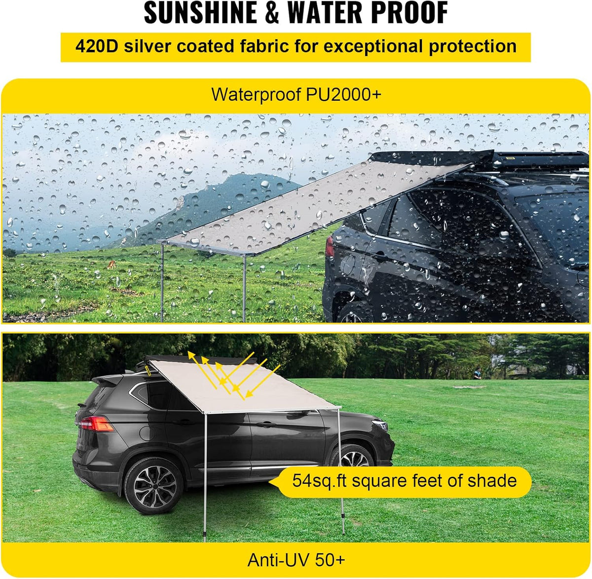 6.6'x8.2' Waterproof UV50+ Retractable Car Side Awning with Carry Bag Z762