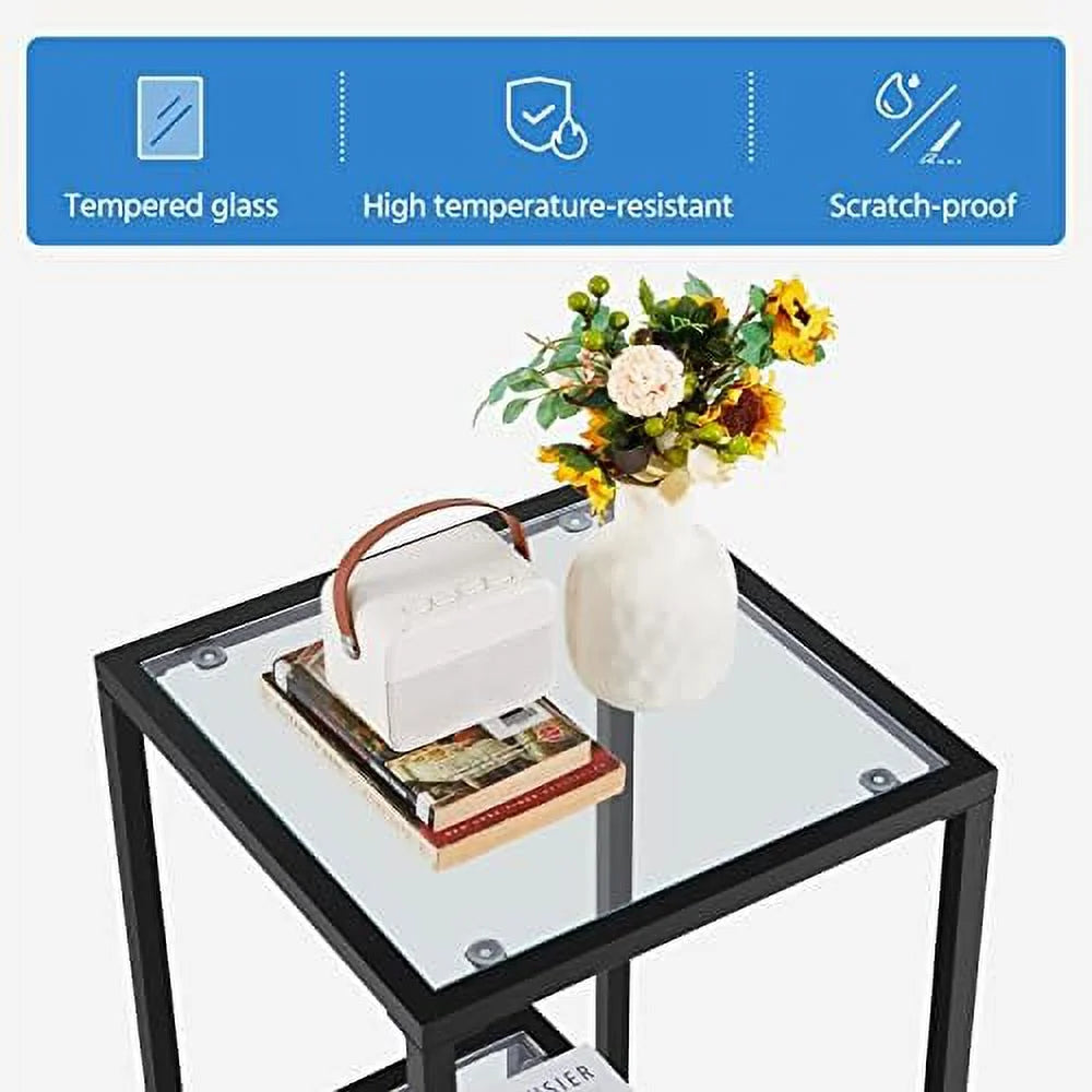 Tempered Glass Coffee Table Set of 3 Pieces Black R126