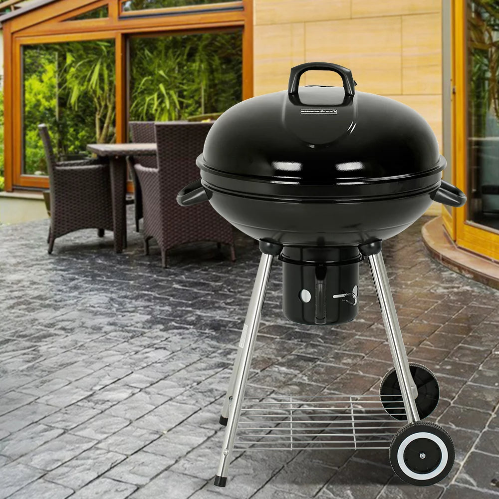 22" Round Portable Charcoal Kettle Grill with 2 Wheels, Black Z2661