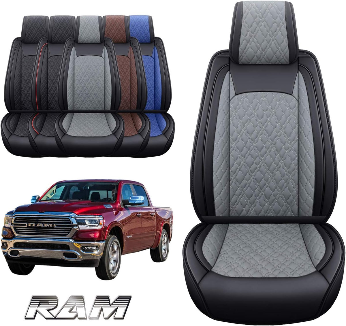 Black-Brown 2 Pc Front Car Seat Covers C5498