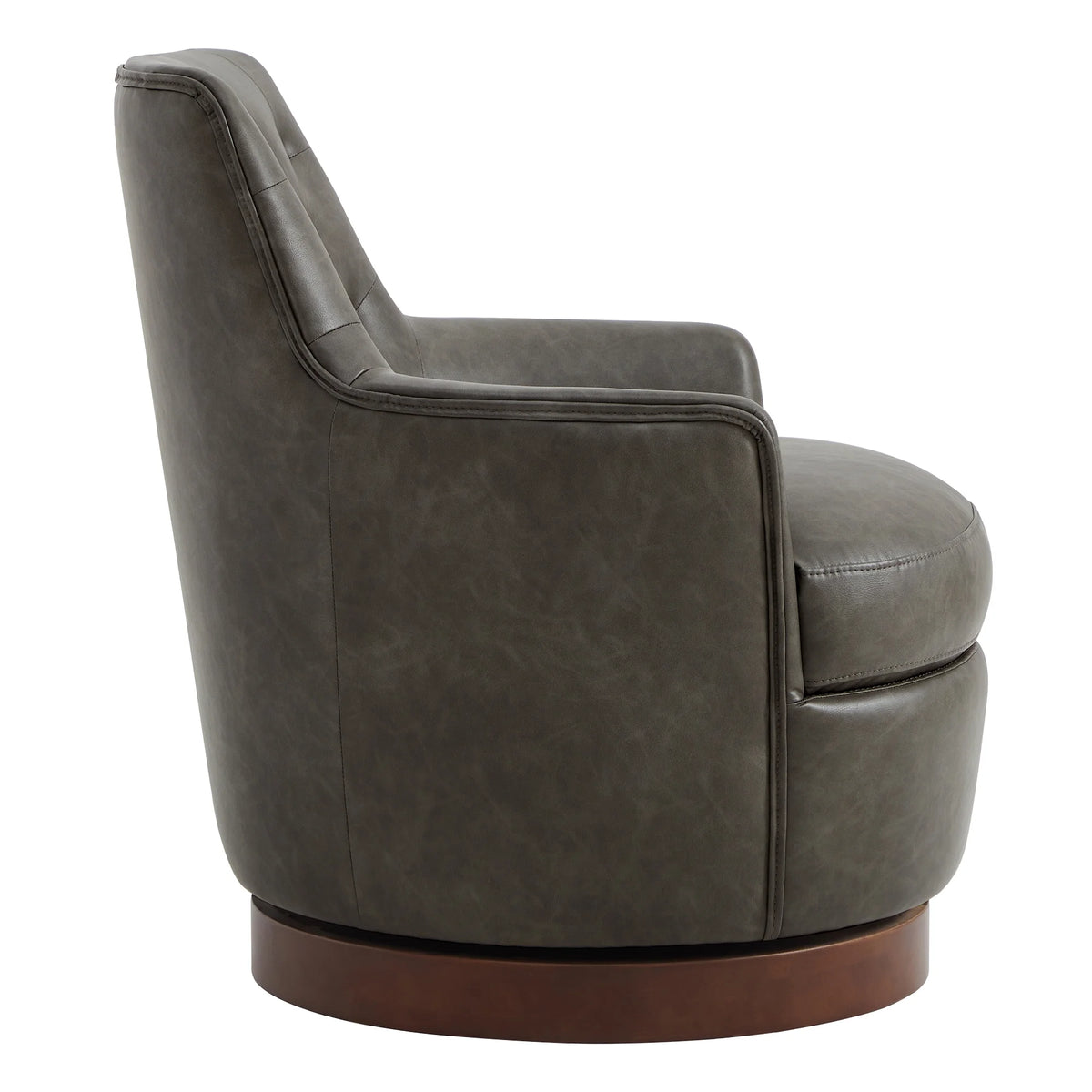 Dark Gray Faux Leather Swivel Barrel Accent Chair B264484