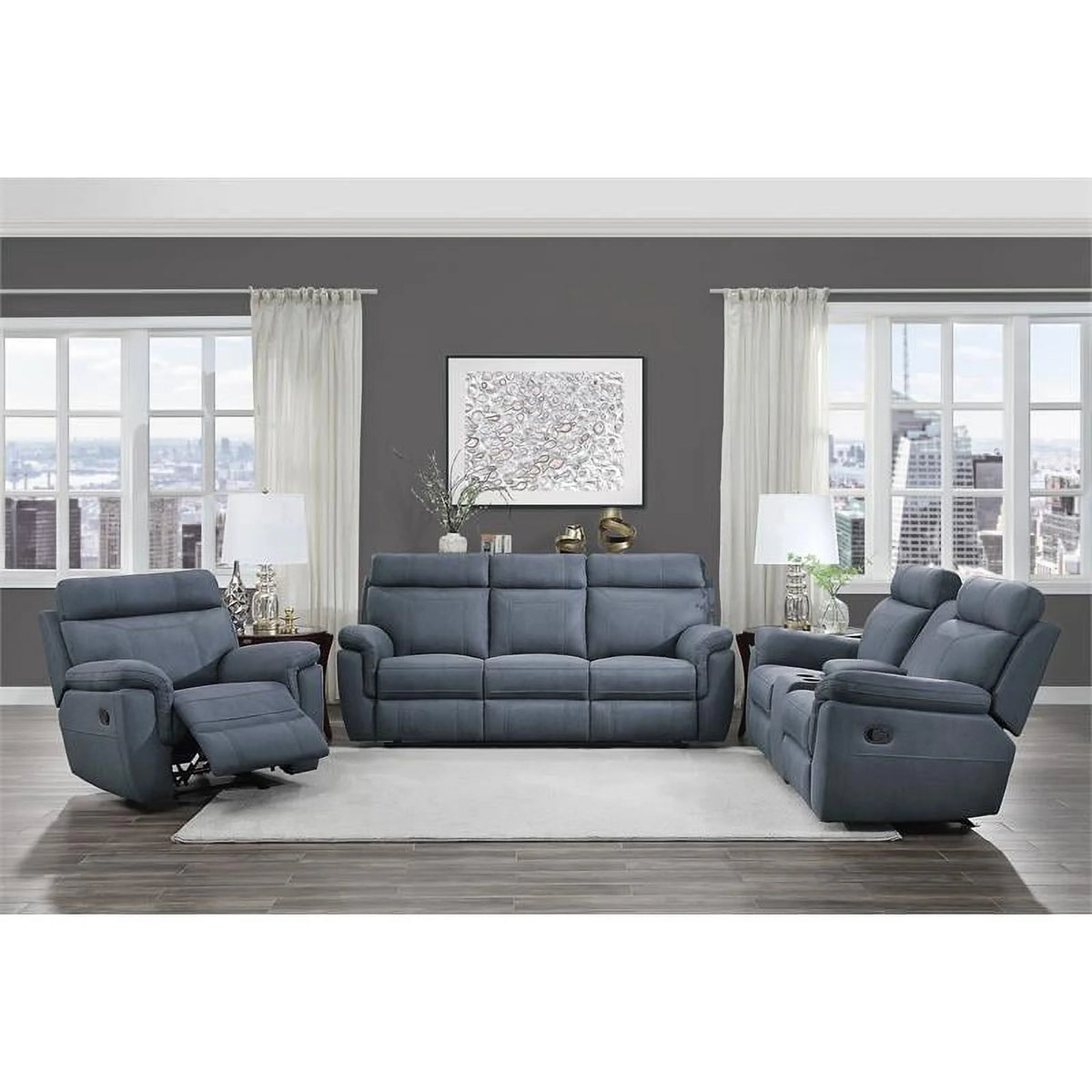 Blue Microfiber Reclining Chair X6523
