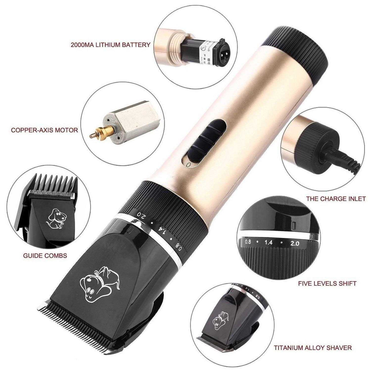 Low Noise Rechargeable Cordless Pet Clippers Grooming Kit with Storage Bag H683194