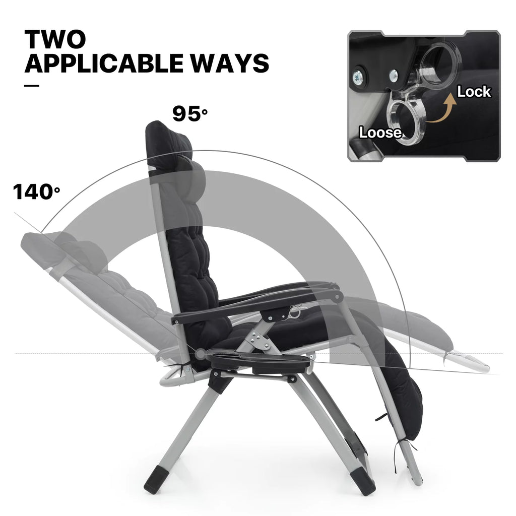 Black Zero Gravity Chair with Cushion and Side Tray W5765