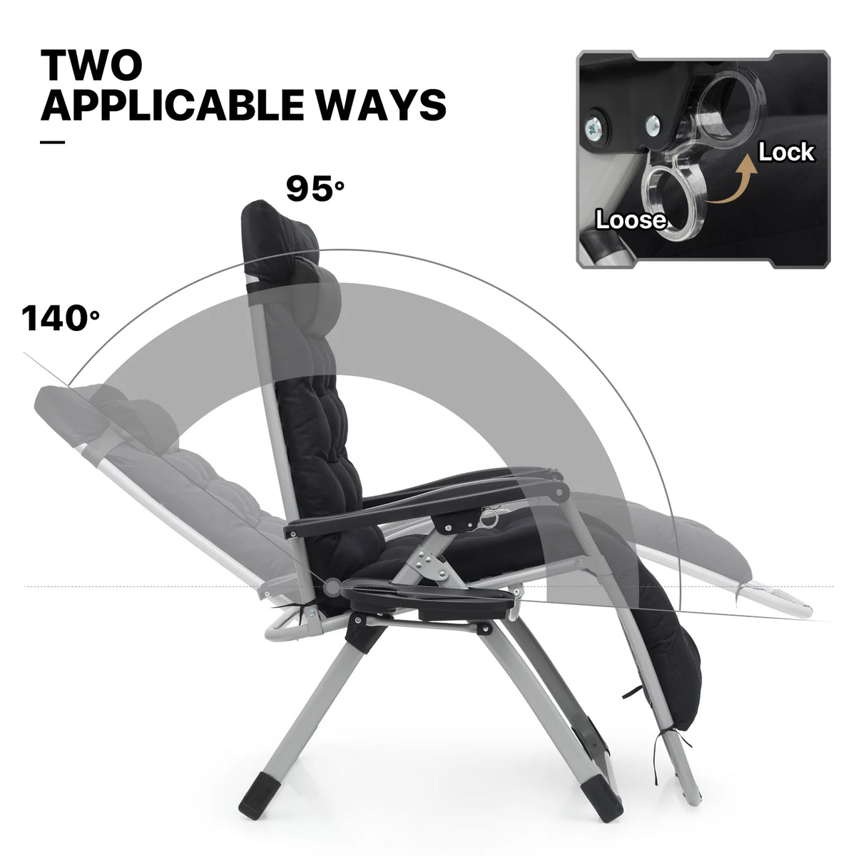 Black Zero Gravity Chair with Cushion and Side Tray W5765