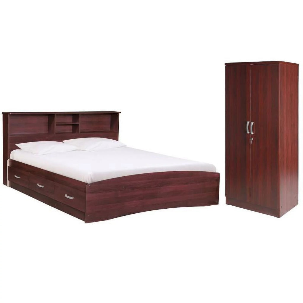Queen Bed and Armoire Wardrobe Cabinet Set S76442