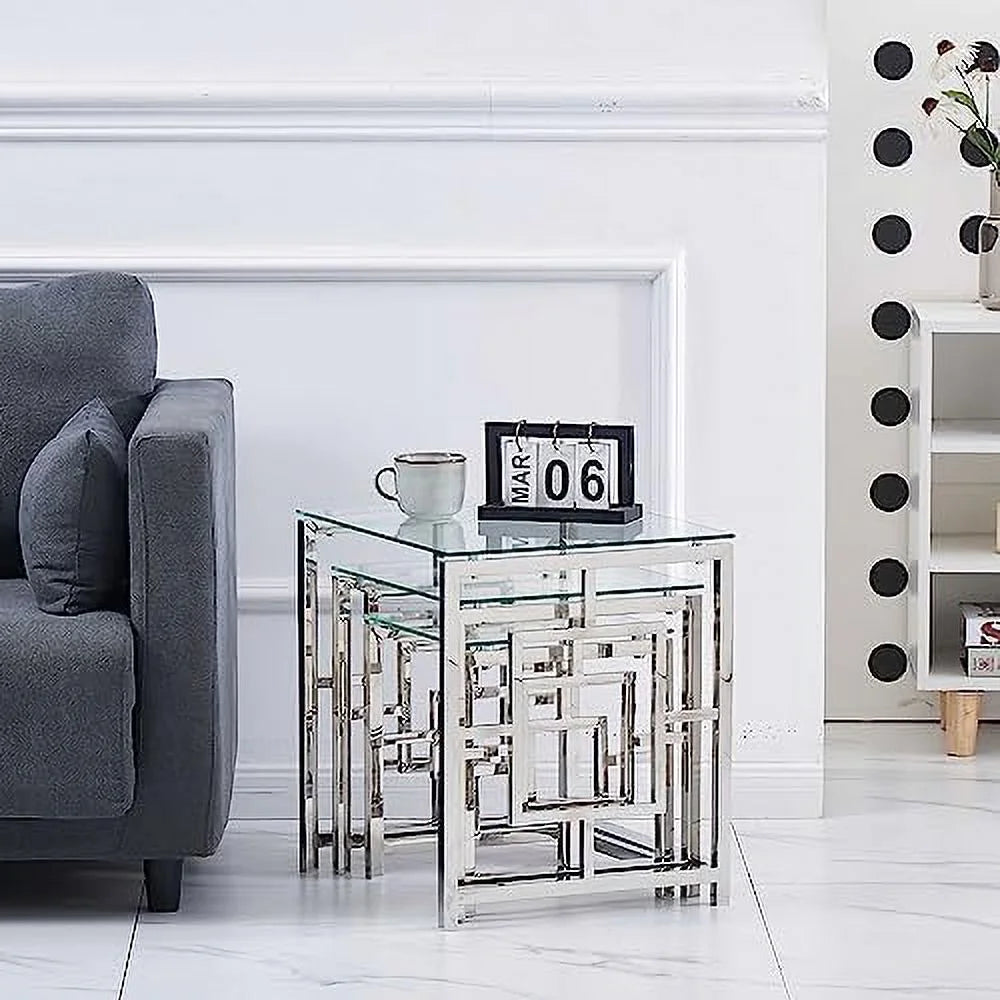 Nesting Table Set of 3 Glass Tempered Glass A65239