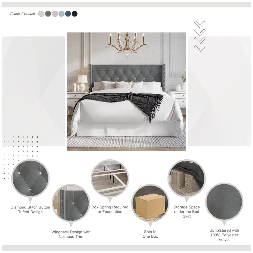 Black Velvet Upholstered Bed A713