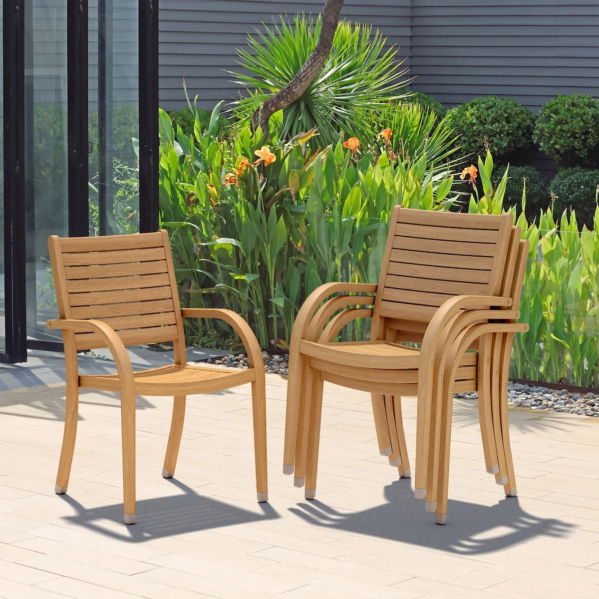 9-Piece Teak Finish Wood Extendable Patio Dining Set P77786