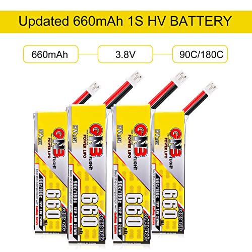 660mAh 1S LiPo Battery 4PCS 3.8V 90C JST-PH2.0 Micro FPV Racing Drone X413437