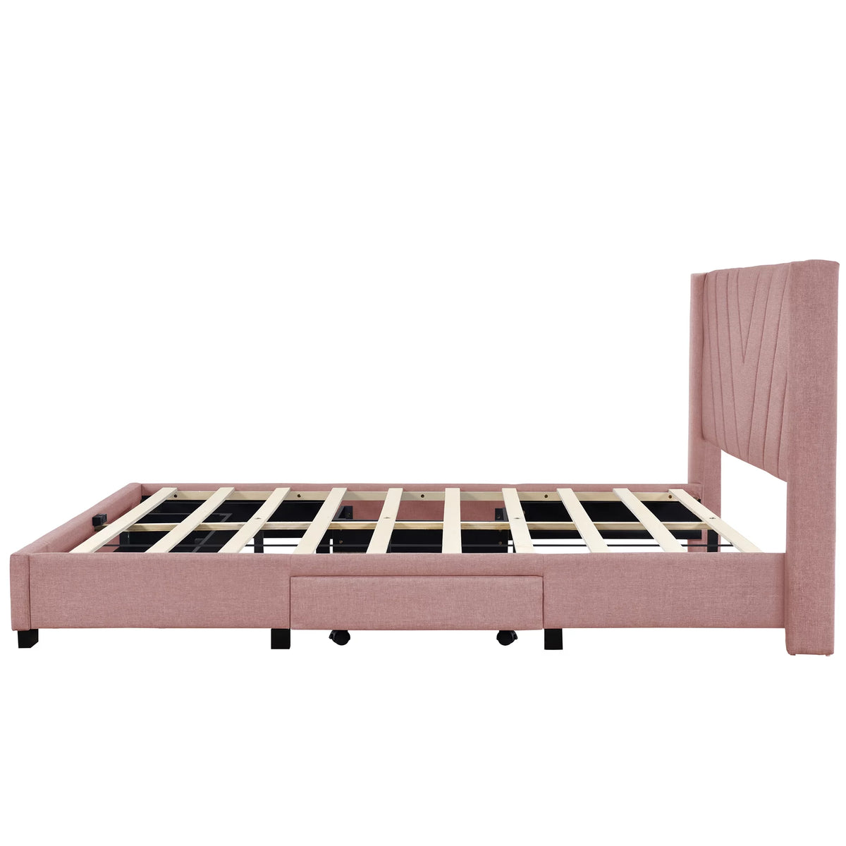Queen Size Pink Linen Upholstered Platform Bed with 3 Storage Drawers Z18190
