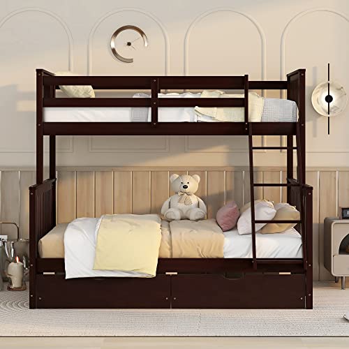 Wood Bunk Bed with Drawers, Twin Over Twin Size, Grey K99190