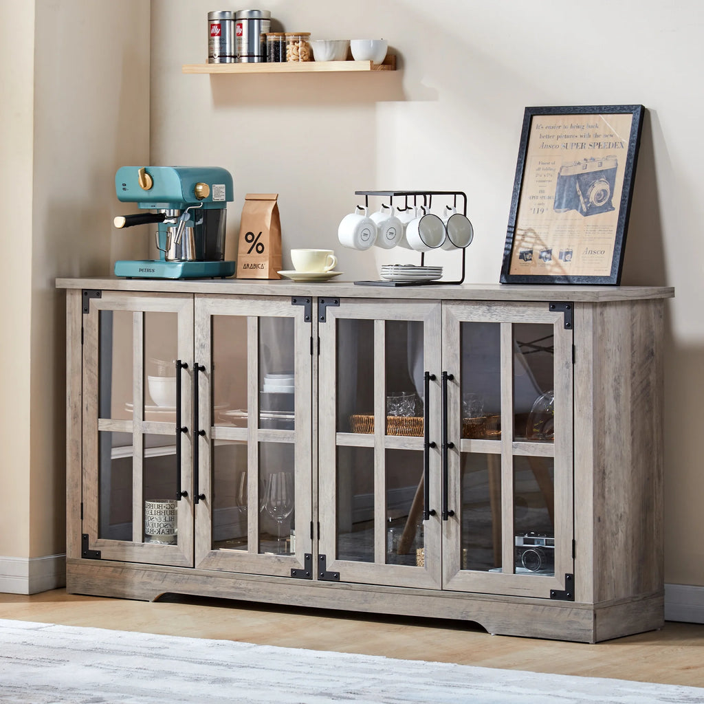 63" Rustic Grey Buffet Sideboard Cabinet with Storage I33028