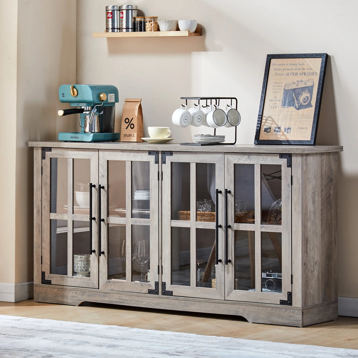 63" Rustic Grey Buffet Sideboard Cabinet with Storage I33028