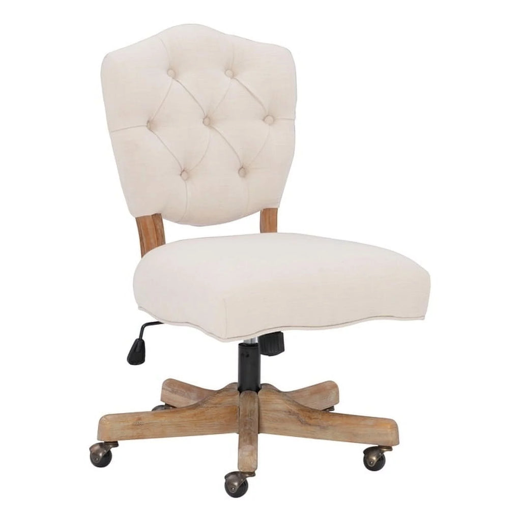 Beige Wood Upholstered Swivel Office Chair Q20142