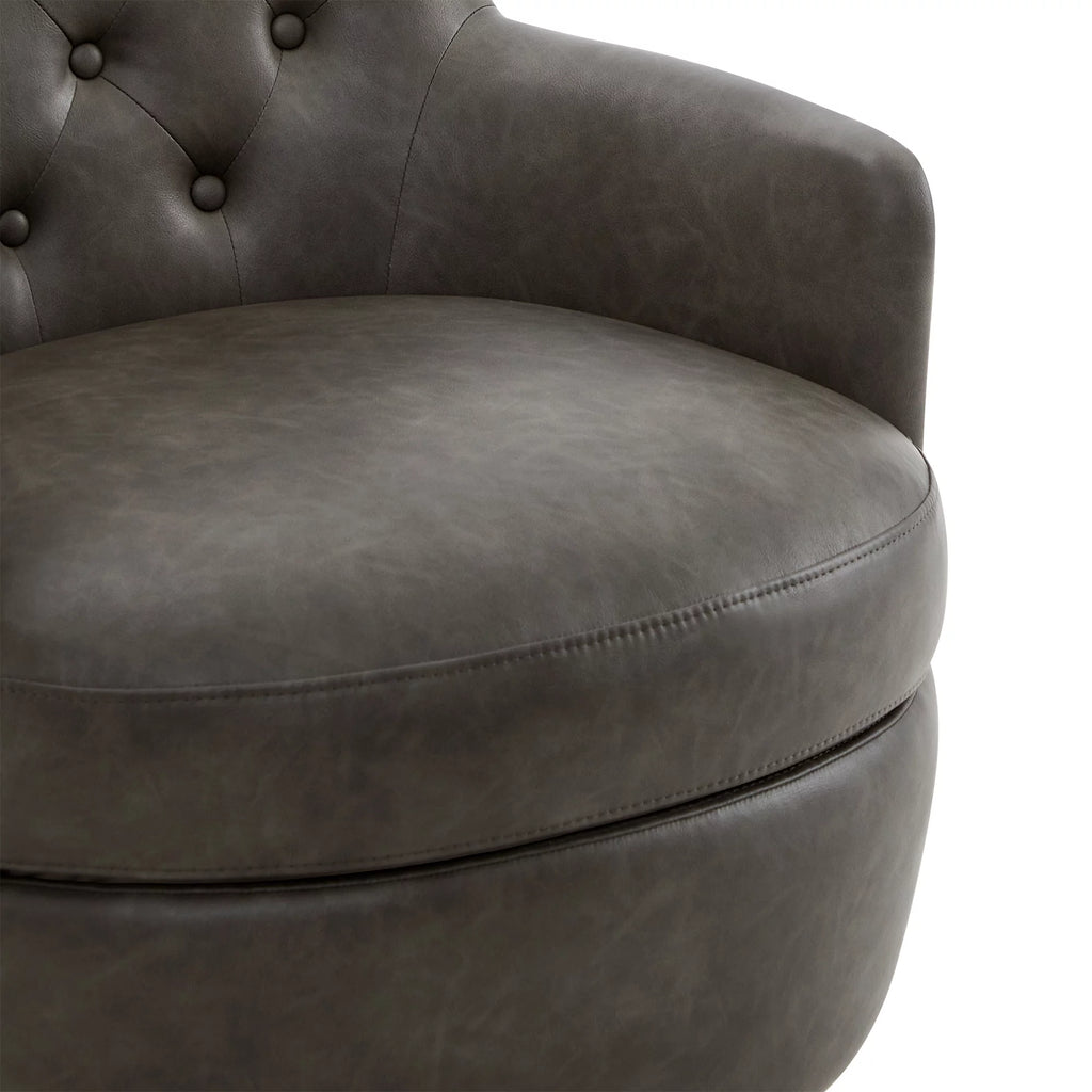 Dark Gray Faux Leather Swivel Barrel Accent Chair B264484