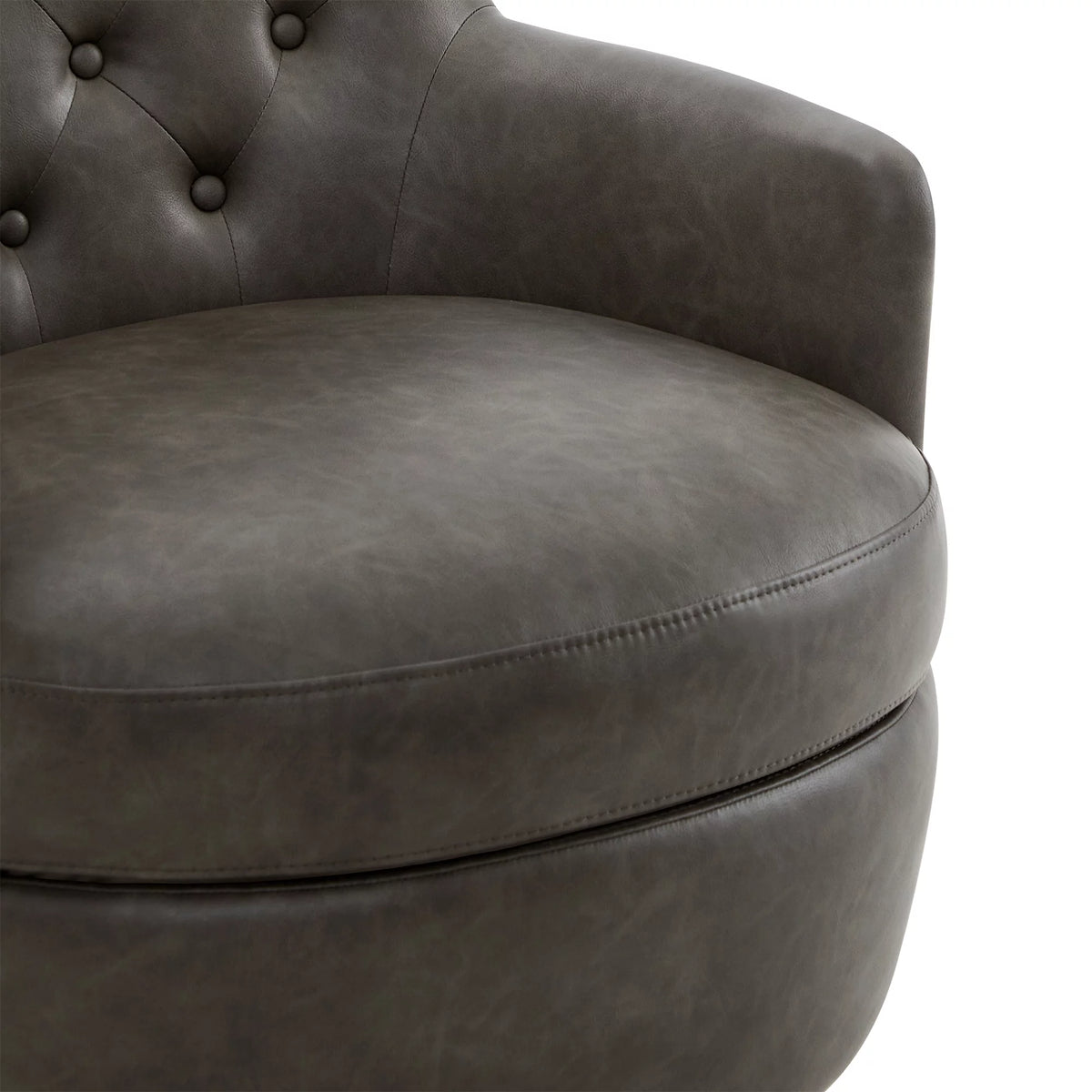 Dark Gray Faux Leather Swivel Barrel Accent Chair B264484
