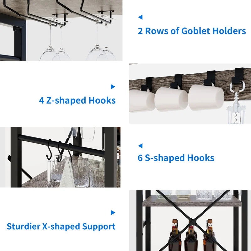 5 Tier Kitchen Bakers Rack with Power Outlet and Wine Rack Y86975