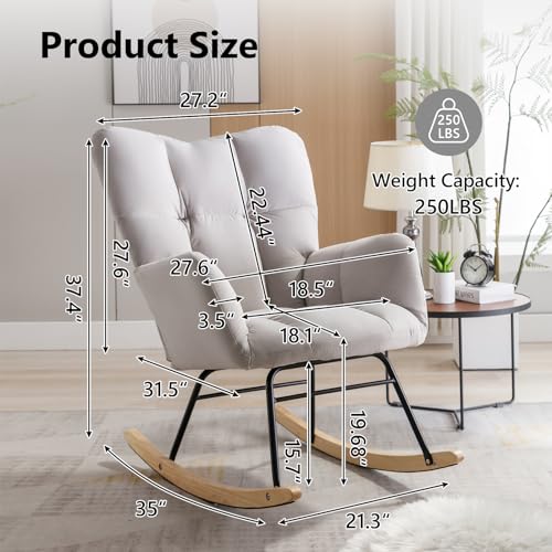 Dark Grey Teddy Upholstered Rocking Chair Q275670