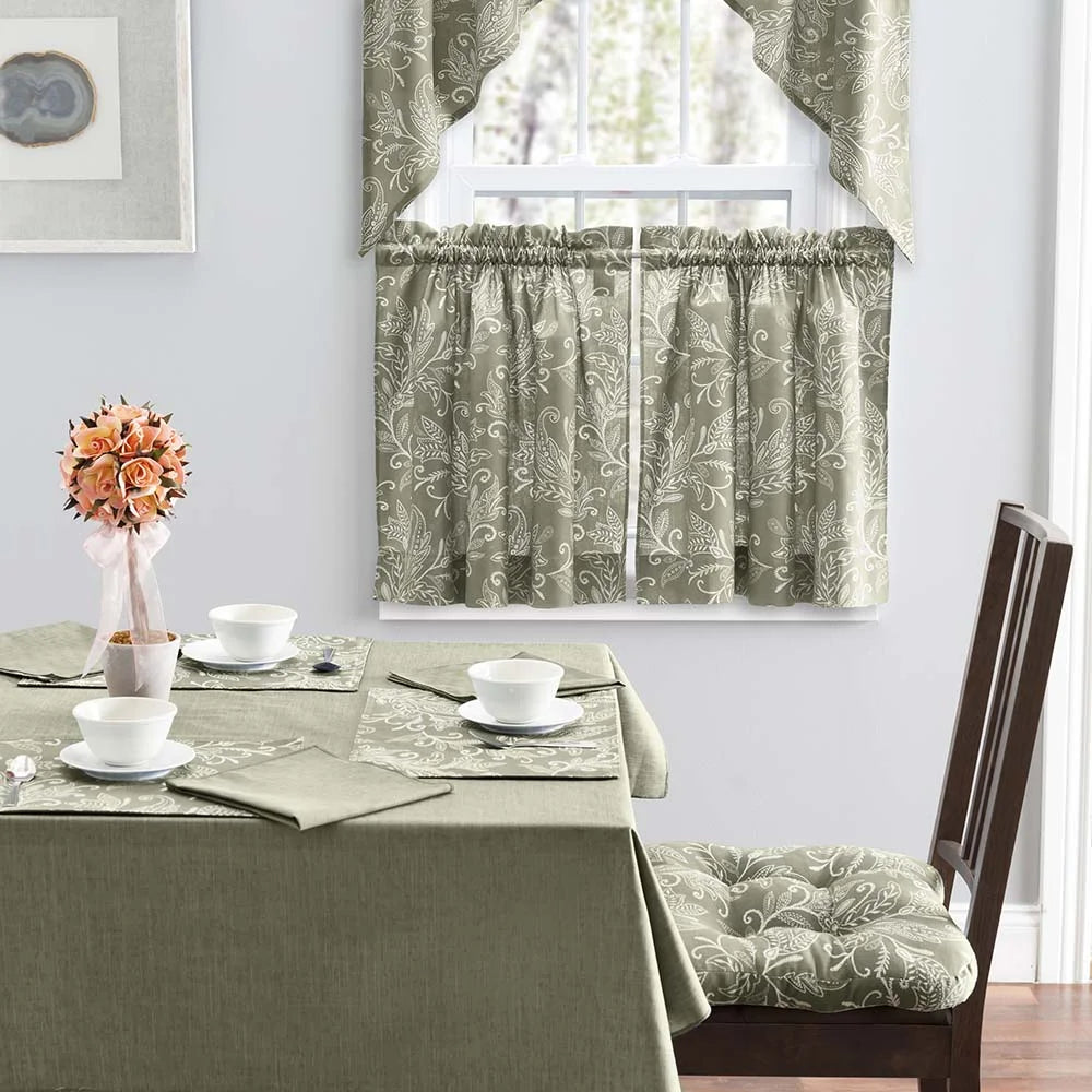 Sage Leaf Pattern Curtain Tiers 56"x24" A39909